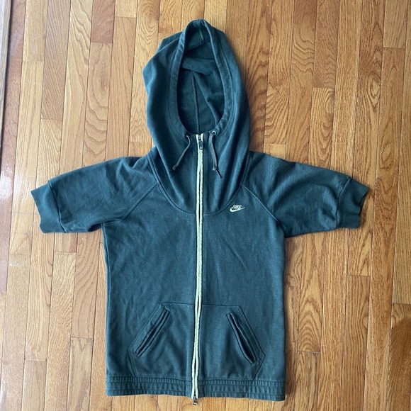 Vintage Y2K Nike Green Short Sleeve Full Zip Hoodie Double Zipper M Athleisure - Picture 8 of 11